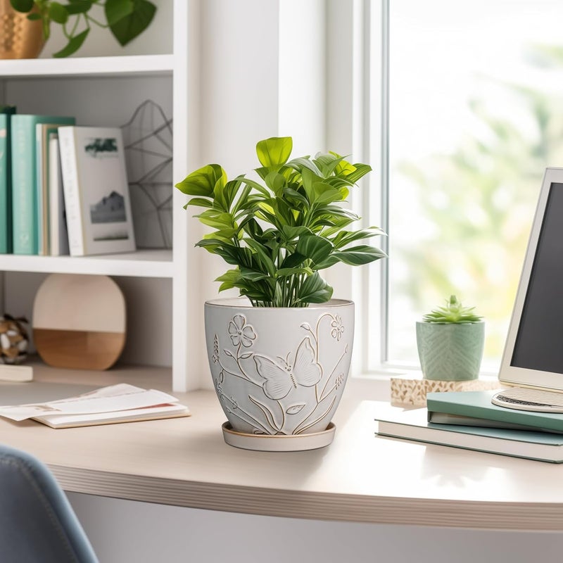 MPotTo Store 6 Inch Ceramic Plant Pot for Indoor Plants Outdoor Round Planter Flower Pot with Drainage Hole and Saucer for Home Garden Office Decor White - Image 3